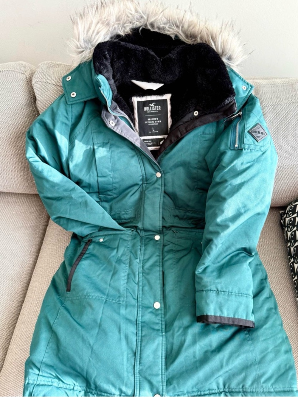 Hollister Teal Faux-Fur Trim Hooded Parka